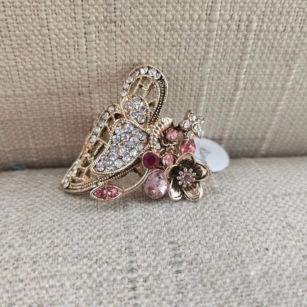 Fashion Ring Butterfly Shape Fancy Jewelry Ring Pink/Red Crystals Sz New Defect - Picture 8 of 12
